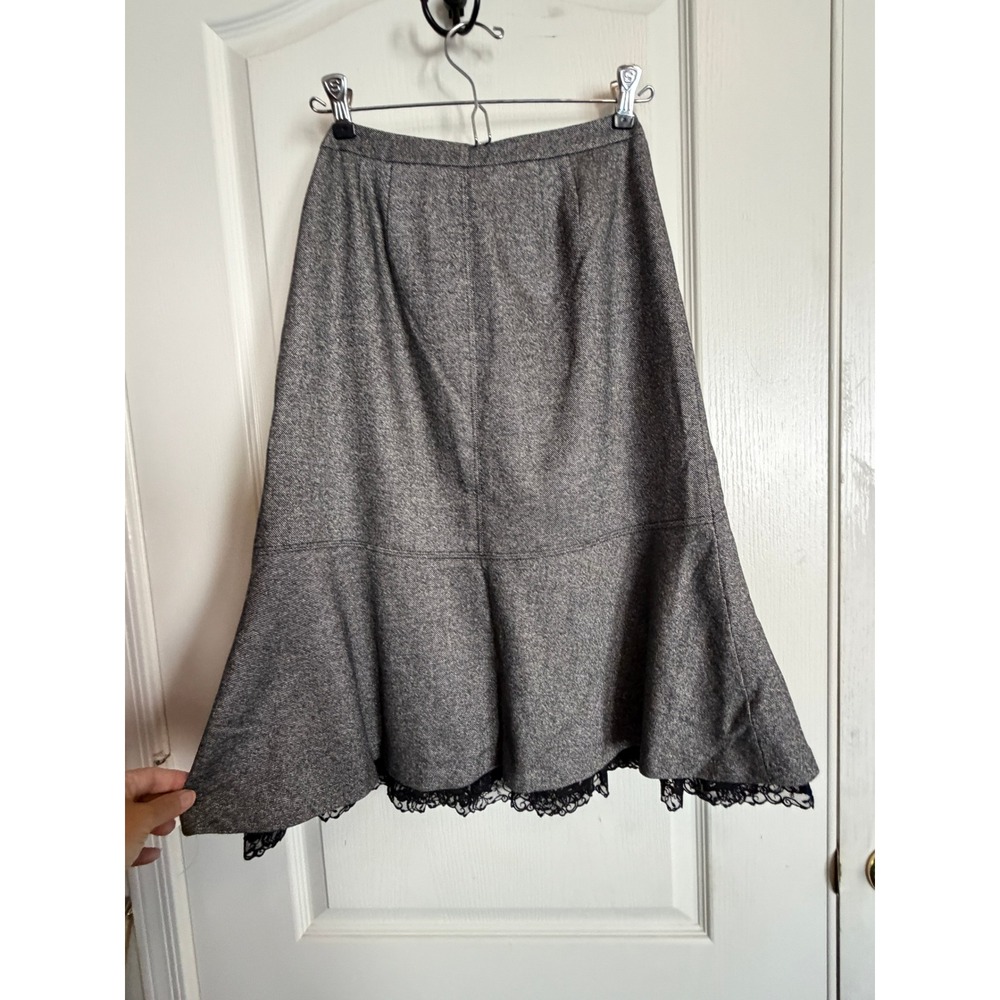 Ann Taylor Trumpet Skirt Women 2 Gray Wool Blend Lace Trim Dark Academia Tweed - Picture 6 of 16